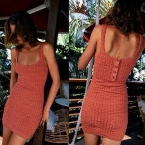 Free People Beach Short N Sweet Knit Mini Dress Ambered Coral Women's Medium NWT